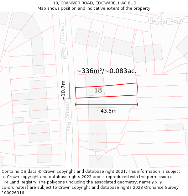 18, CRANMER ROAD, EDGWARE, HA8 8UB: Plot and title map