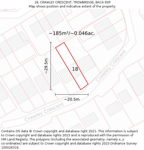 18, CRAWLEY CRESCENT, TROWBRIDGE, BA14 9SP: Plot and title map