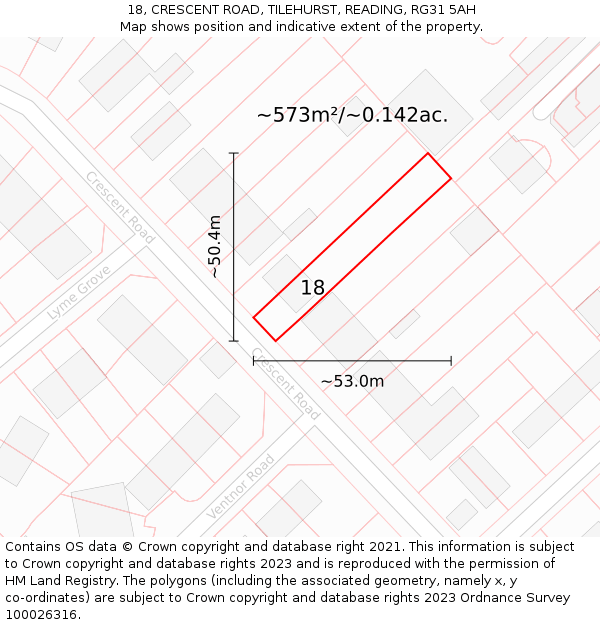 18, CRESCENT ROAD, TILEHURST, READING, RG31 5AH: Plot and title map