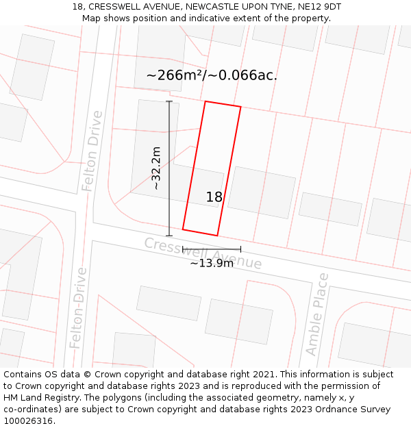 18, CRESSWELL AVENUE, NEWCASTLE UPON TYNE, NE12 9DT: Plot and title map