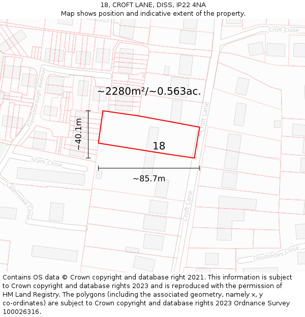 18, CROFT LANE, DISS, IP22 4NA: Plot and title map