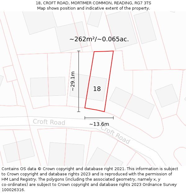 18, CROFT ROAD, MORTIMER COMMON, READING, RG7 3TS: Plot and title map