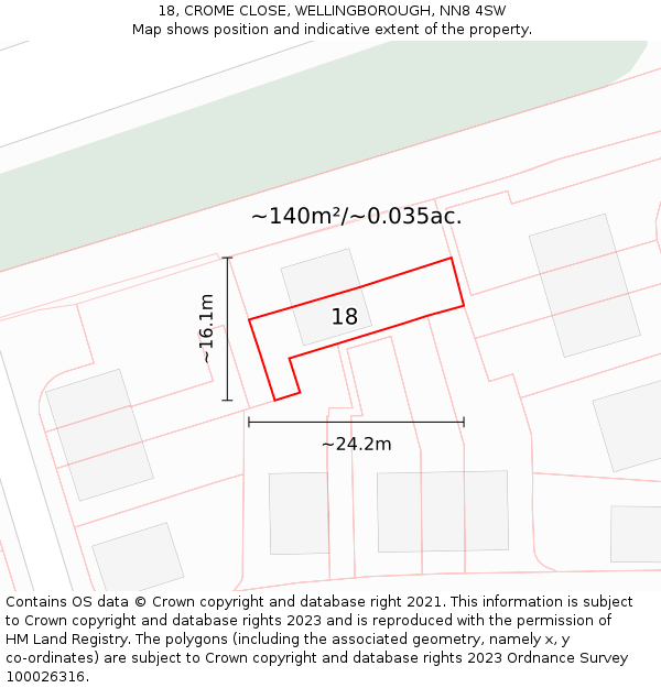 18, CROME CLOSE, WELLINGBOROUGH, NN8 4SW: Plot and title map