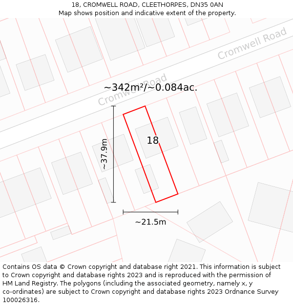 18, CROMWELL ROAD, CLEETHORPES, DN35 0AN: Plot and title map