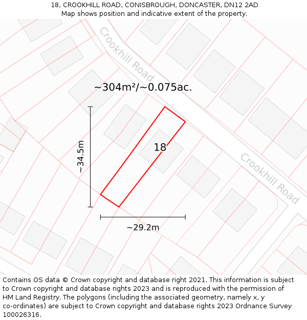 18, CROOKHILL ROAD, CONISBROUGH, DONCASTER, DN12 2AD: Plot and title map