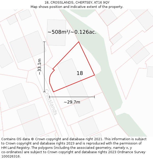 18, CROSSLANDS, CHERTSEY, KT16 9QY: Plot and title map