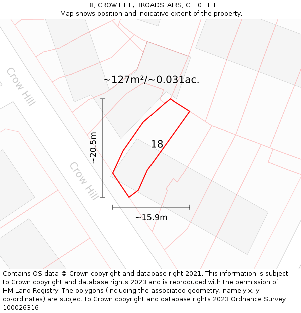 18, CROW HILL, BROADSTAIRS, CT10 1HT: Plot and title map