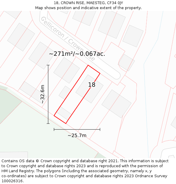 18, CROWN RISE, MAESTEG, CF34 0JY: Plot and title map