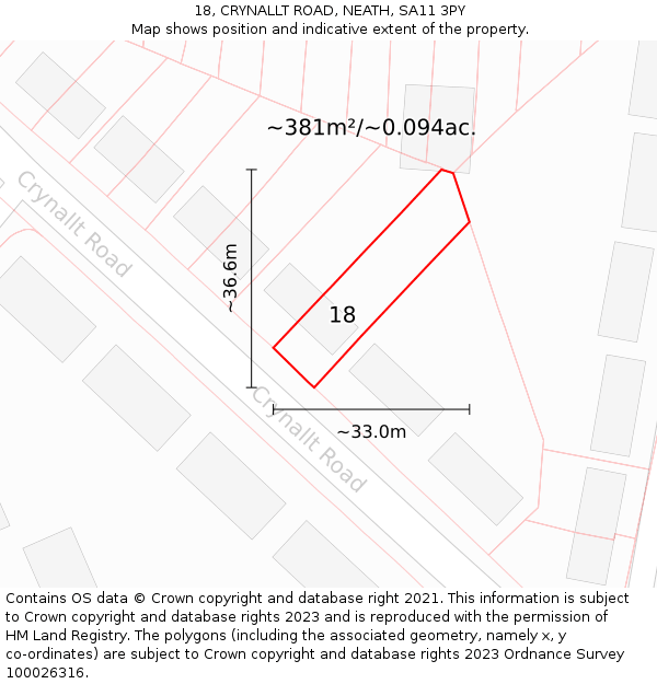 18, CRYNALLT ROAD, NEATH, SA11 3PY: Plot and title map