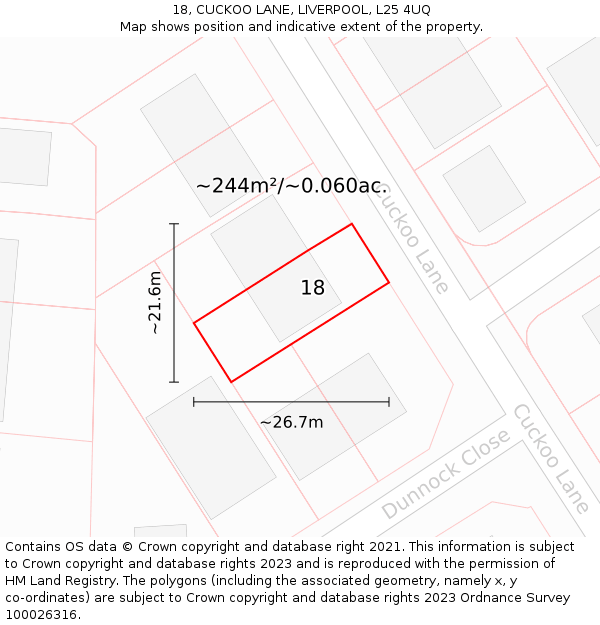 18, CUCKOO LANE, LIVERPOOL, L25 4UQ: Plot and title map