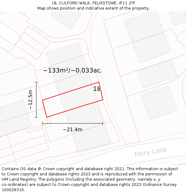 18, CULFORD WALK, FELIXSTOWE, IP11 2YF: Plot and title map