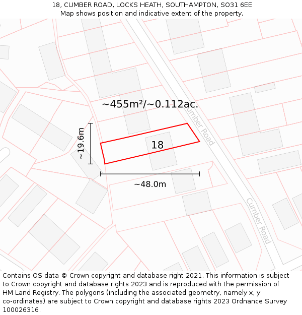 18, CUMBER ROAD, LOCKS HEATH, SOUTHAMPTON, SO31 6EE: Plot and title map