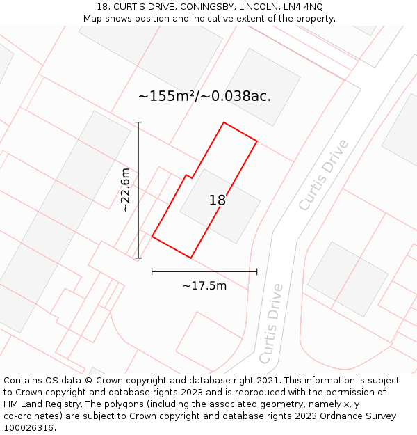 18, CURTIS DRIVE, CONINGSBY, LINCOLN, LN4 4NQ: Plot and title map