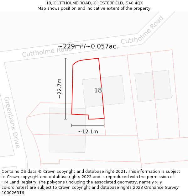 18, CUTTHOLME ROAD, CHESTERFIELD, S40 4QX: Plot and title map