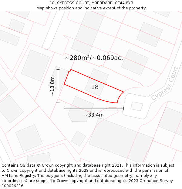 18, CYPRESS COURT, ABERDARE, CF44 8YB: Plot and title map