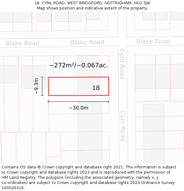 18, CYRIL ROAD, WEST BRIDGFORD, NOTTINGHAM, NG2 5JW: Plot and title map