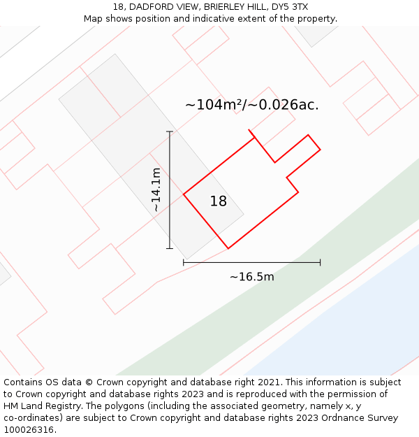 18, DADFORD VIEW, BRIERLEY HILL, DY5 3TX: Plot and title map