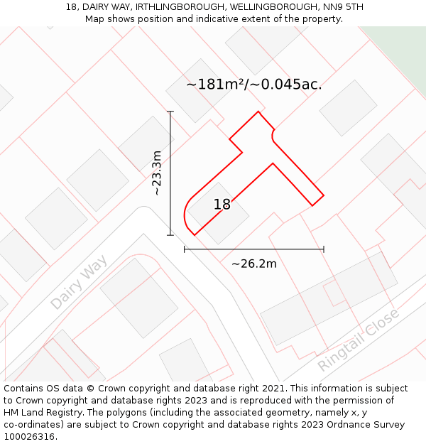 18, DAIRY WAY, IRTHLINGBOROUGH, WELLINGBOROUGH, NN9 5TH: Plot and title map