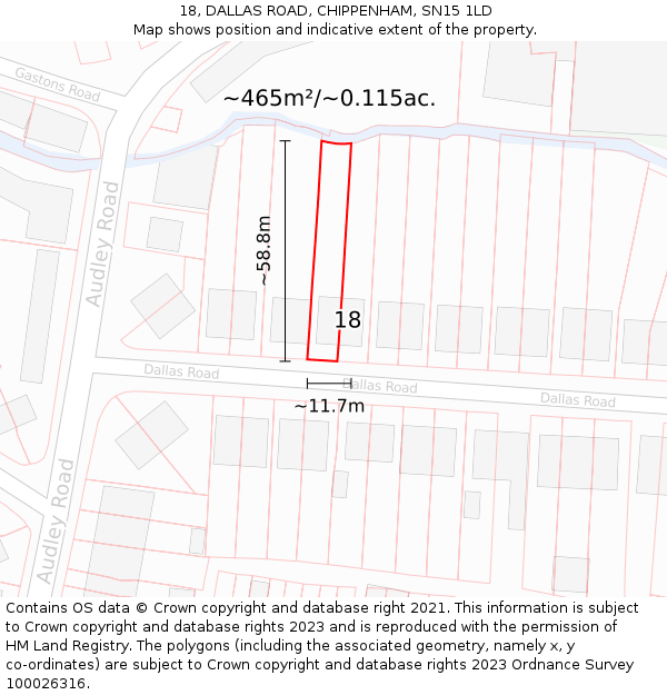 18, DALLAS ROAD, CHIPPENHAM, SN15 1LD: Plot and title map