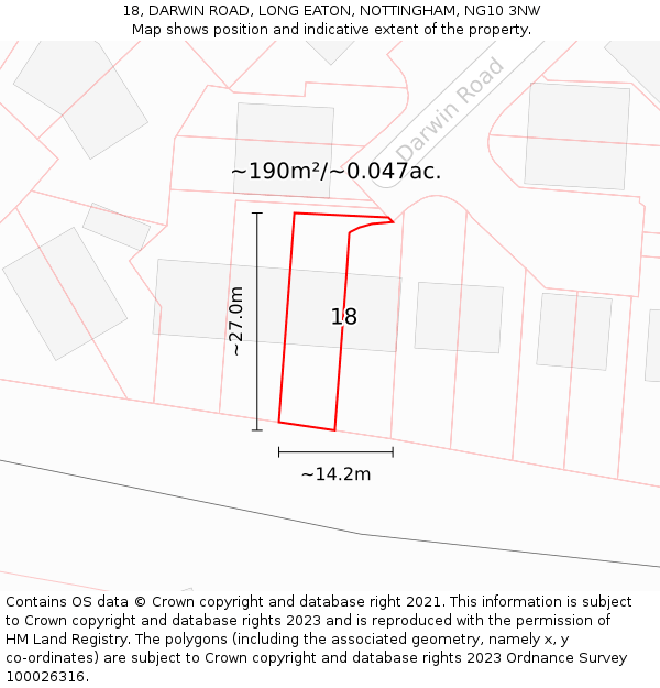 18, DARWIN ROAD, LONG EATON, NOTTINGHAM, NG10 3NW: Plot and title map