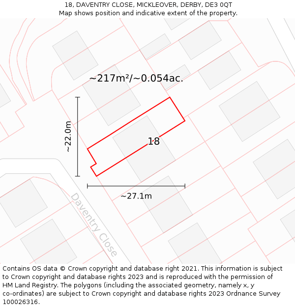 18, DAVENTRY CLOSE, MICKLEOVER, DERBY, DE3 0QT: Plot and title map