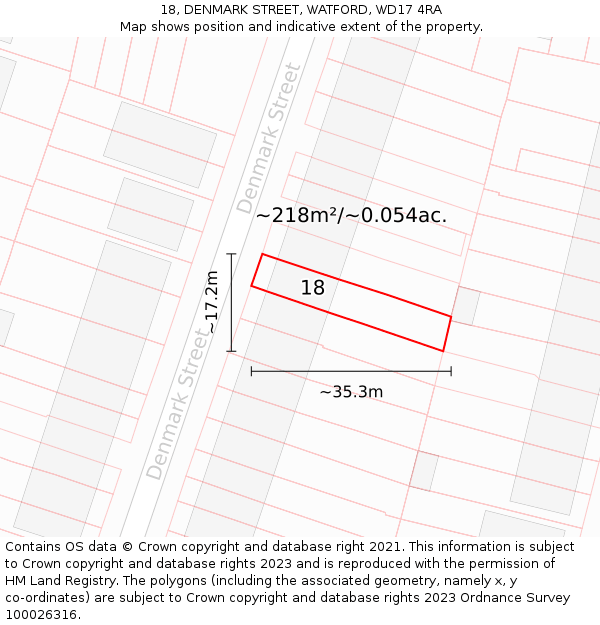 18, DENMARK STREET, WATFORD, WD17 4RA: Plot and title map