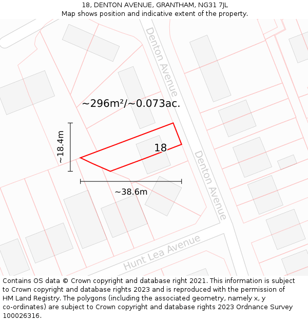 18, DENTON AVENUE, GRANTHAM, NG31 7JL: Plot and title map