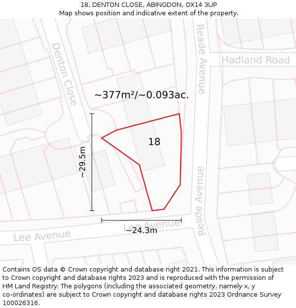 18, DENTON CLOSE, ABINGDON, OX14 3UP: Plot and title map