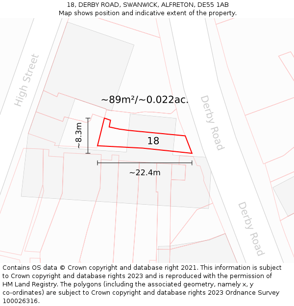 18, DERBY ROAD, SWANWICK, ALFRETON, DE55 1AB: Plot and title map