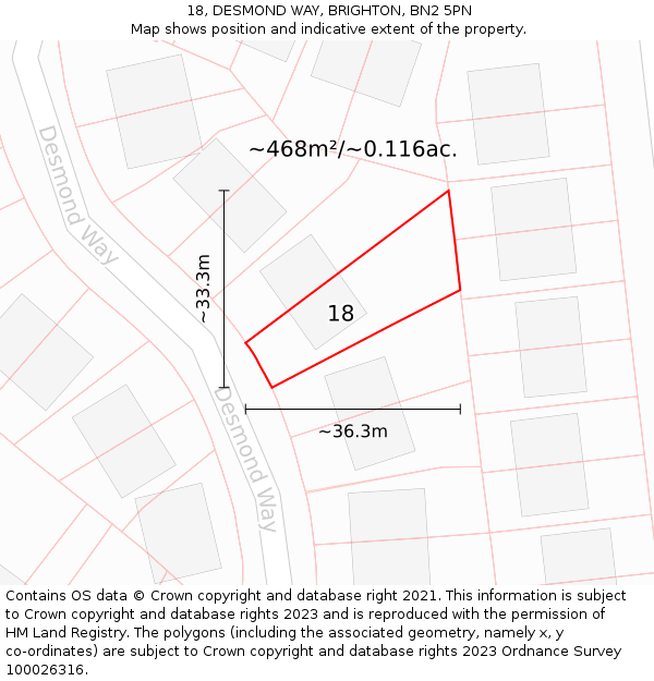 18, DESMOND WAY, BRIGHTON, BN2 5PN: Plot and title map