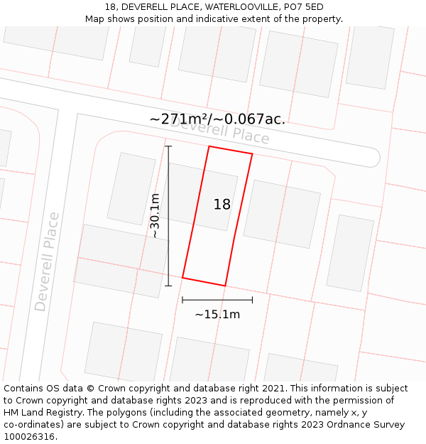 18, DEVERELL PLACE, WATERLOOVILLE, PO7 5ED: Plot and title map