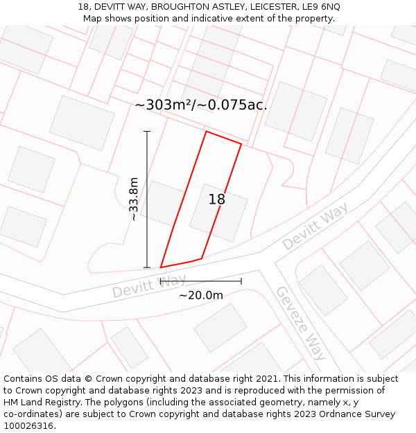 18, DEVITT WAY, BROUGHTON ASTLEY, LEICESTER, LE9 6NQ: Plot and title map