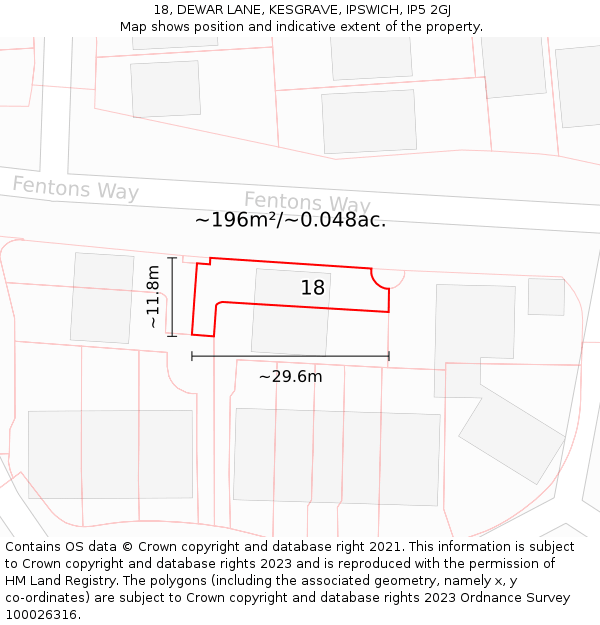 18, DEWAR LANE, KESGRAVE, IPSWICH, IP5 2GJ: Plot and title map