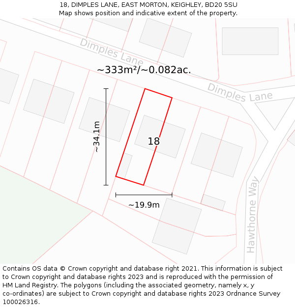 18, DIMPLES LANE, EAST MORTON, KEIGHLEY, BD20 5SU: Plot and title map