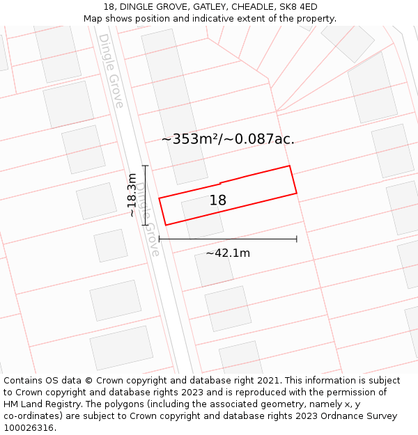 18, DINGLE GROVE, GATLEY, CHEADLE, SK8 4ED: Plot and title map