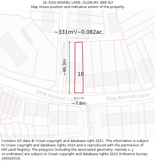 18, DOG KENNEL LANE, OLDBURY, B68 9LY: Plot and title map