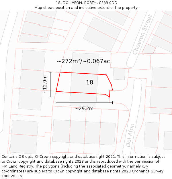 18, DOL AFON, PORTH, CF39 0DD: Plot and title map