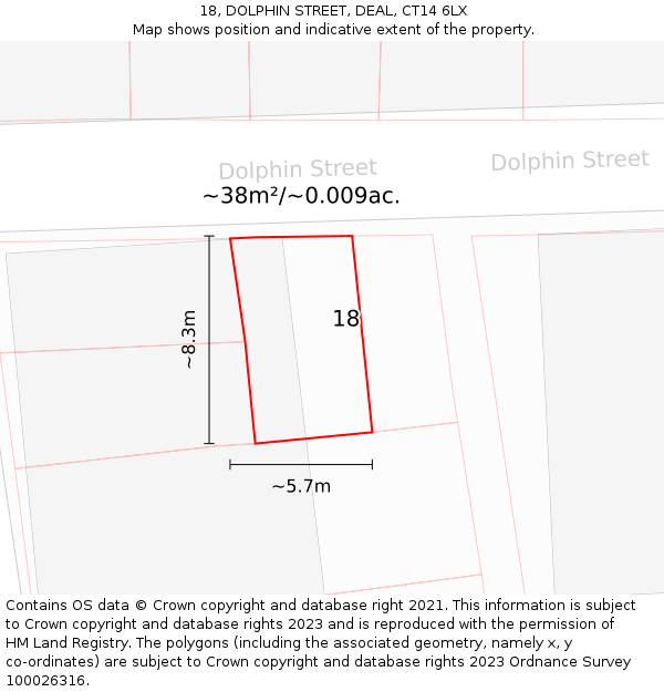 18, DOLPHIN STREET, DEAL, CT14 6LX: Plot and title map