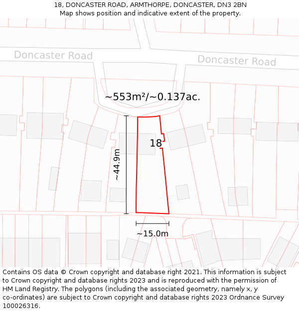 18, DONCASTER ROAD, ARMTHORPE, DONCASTER, DN3 2BN: Plot and title map