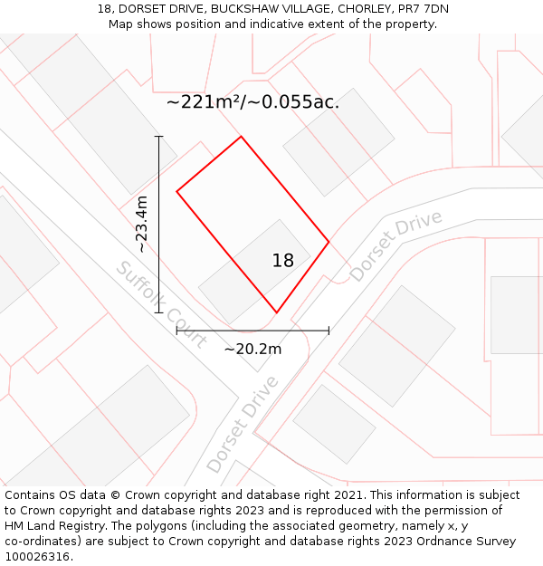 18, DORSET DRIVE, BUCKSHAW VILLAGE, CHORLEY, PR7 7DN: Plot and title map