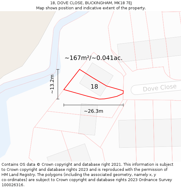 18, DOVE CLOSE, BUCKINGHAM, MK18 7EJ: Plot and title map