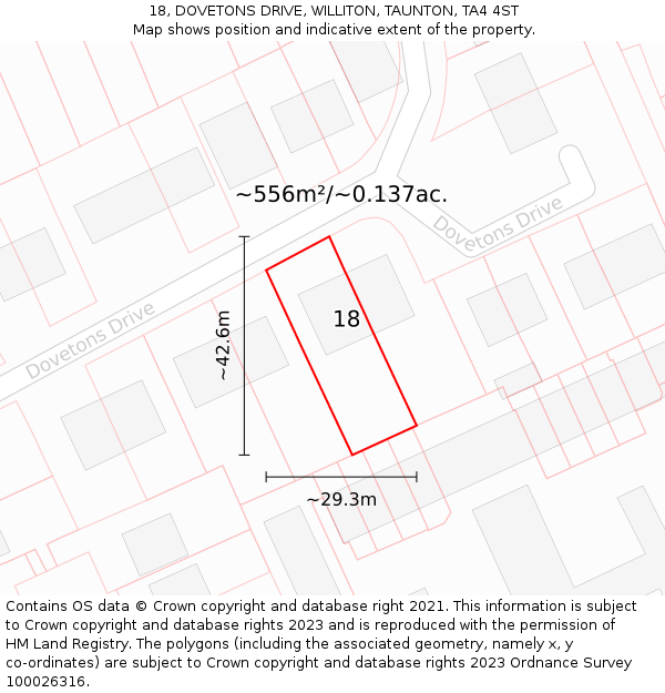 18, DOVETONS DRIVE, WILLITON, TAUNTON, TA4 4ST: Plot and title map