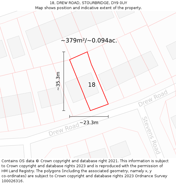 18, DREW ROAD, STOURBRIDGE, DY9 0UY: Plot and title map