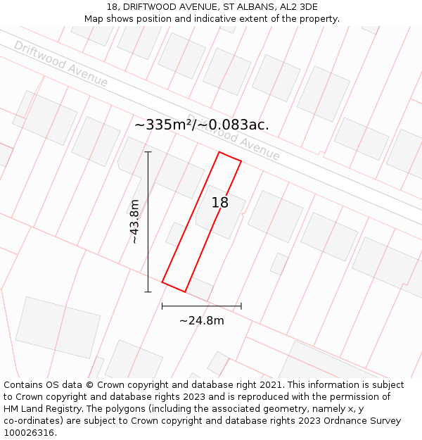 18, DRIFTWOOD AVENUE, ST ALBANS, AL2 3DE: Plot and title map