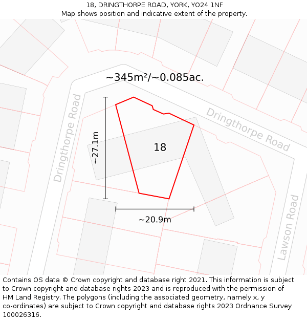 18, DRINGTHORPE ROAD, YORK, YO24 1NF: Plot and title map