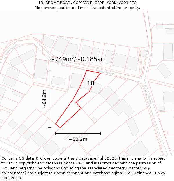 18, DROME ROAD, COPMANTHORPE, YORK, YO23 3TG: Plot and title map