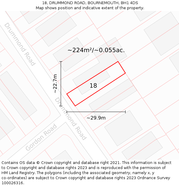 18, DRUMMOND ROAD, BOURNEMOUTH, BH1 4DS: Plot and title map