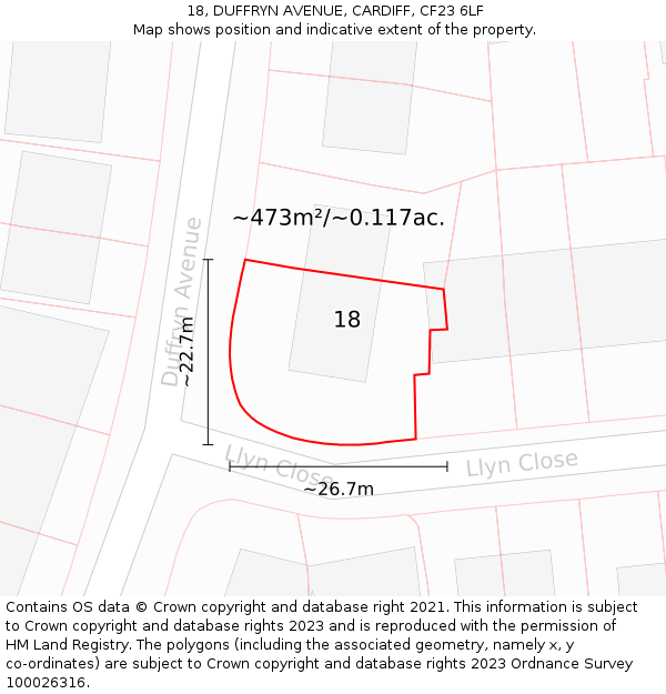 18, DUFFRYN AVENUE, CARDIFF, CF23 6LF: Plot and title map