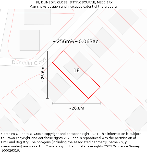 18, DUNEDIN CLOSE, SITTINGBOURNE, ME10 1RX: Plot and title map