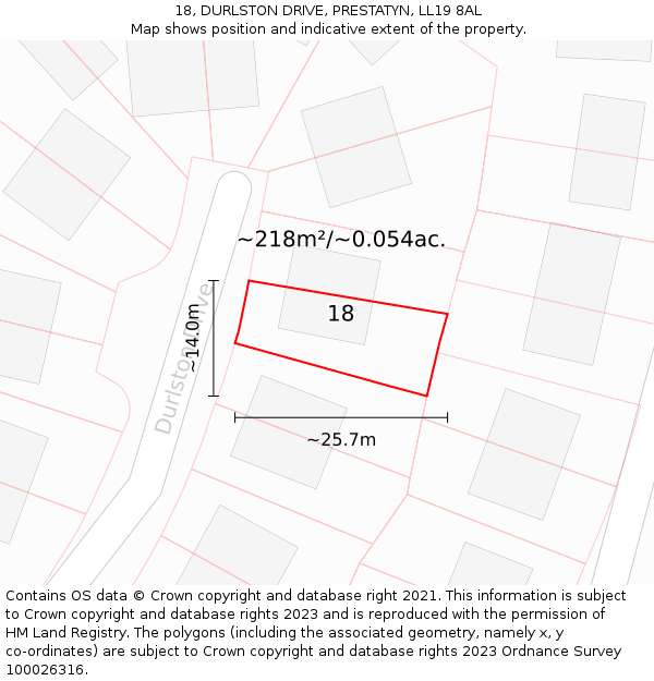 18, DURLSTON DRIVE, PRESTATYN, LL19 8AL: Plot and title map
